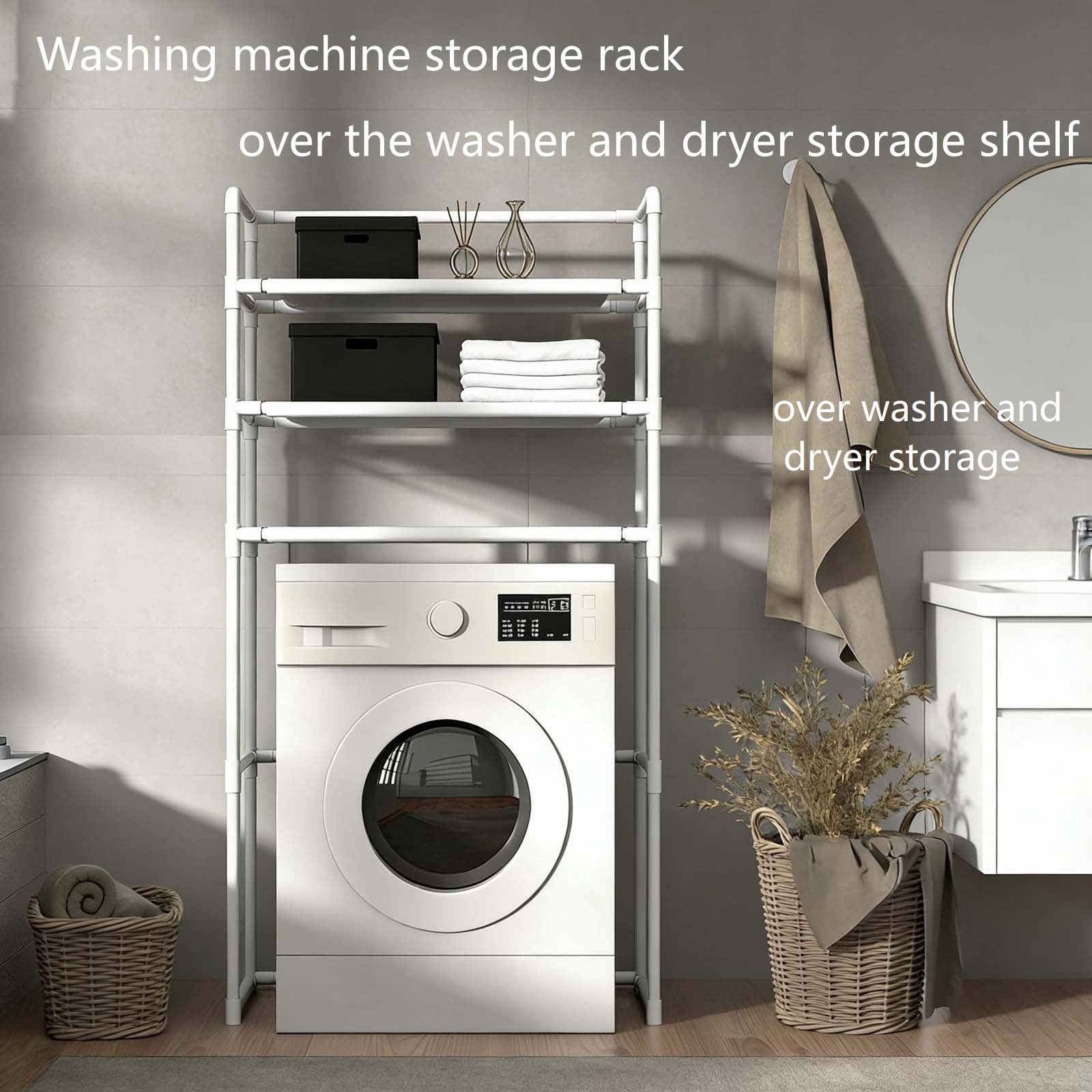 3-Tier Over Washer Storage Shelf, Over Washer and Dryer Organizer,Easy Install Washing Machine Storage Rack for Laundry Room