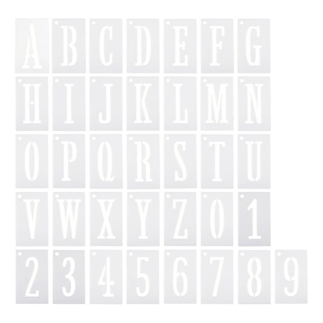 Unique Bargains 5 Inch Letter Number Stencils 3.6' Width Reusable Alphabet Numbers Templates Set with Ring, White 36 Pack