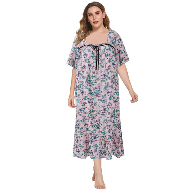 Valcatch Nightgowns for Women Plus Size Long Sleepwear Short Sleeve ...