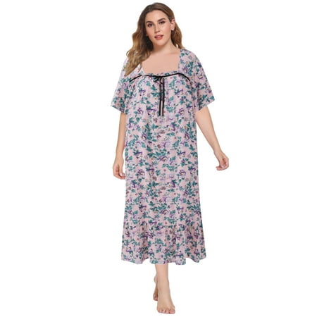 

Xmarks Short Sleeve Nightgown Sleep Dress for Women Plus Size Sleepshirts Ladies Nightdress Sleepwear Floral Print Sleepdress Pink 5XL