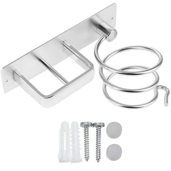 Bleiou Hair Dryer Holder Hairdryer Station Wall Mounted Spiral Shelf Bracket Stand Hanger Straightener Organizer Blow Storage with Holes Rack For Bathroom Aluminum Professional,Silver