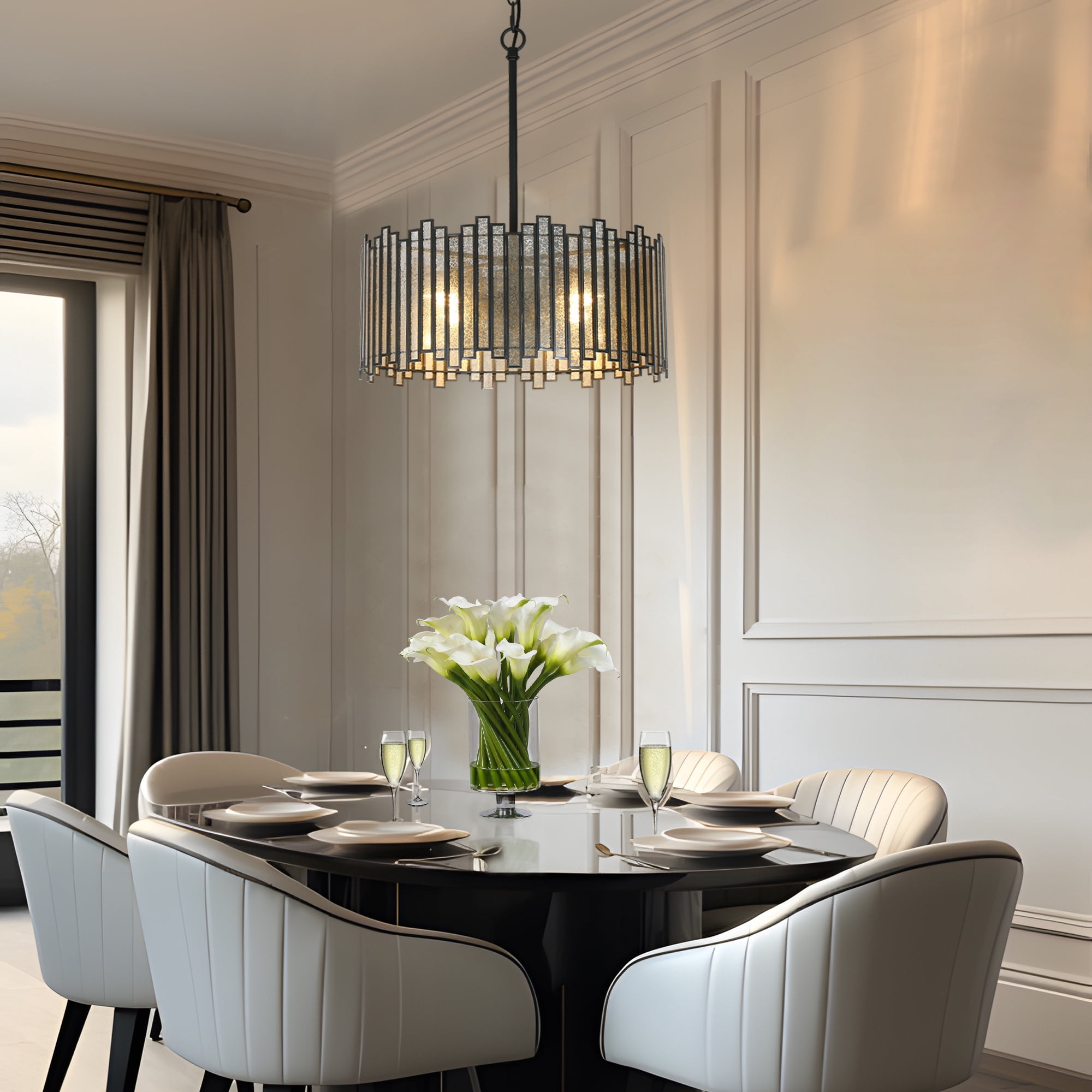 LNC Hemaaolay 4-Light Matte Black Modern/Contemporary Led Chandelier