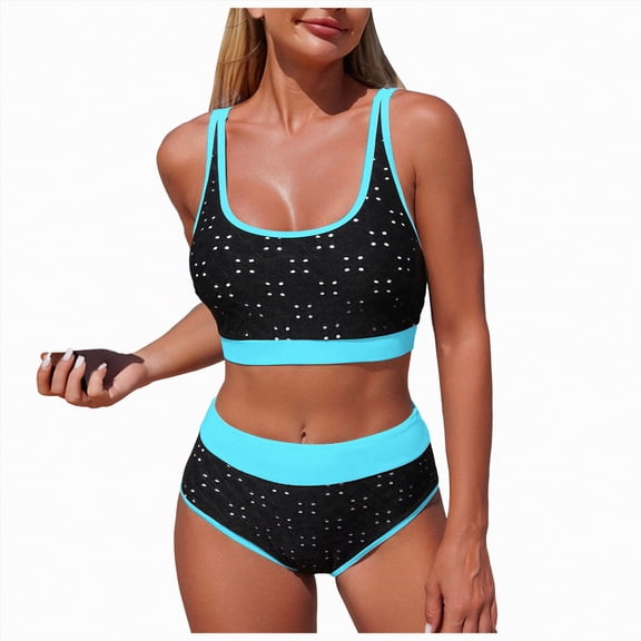 Duqingm Summer Dresses for Women Women's Tie Back Padded High Cut Bralette Bikini Set Two Piece Swimsuit Blue,M