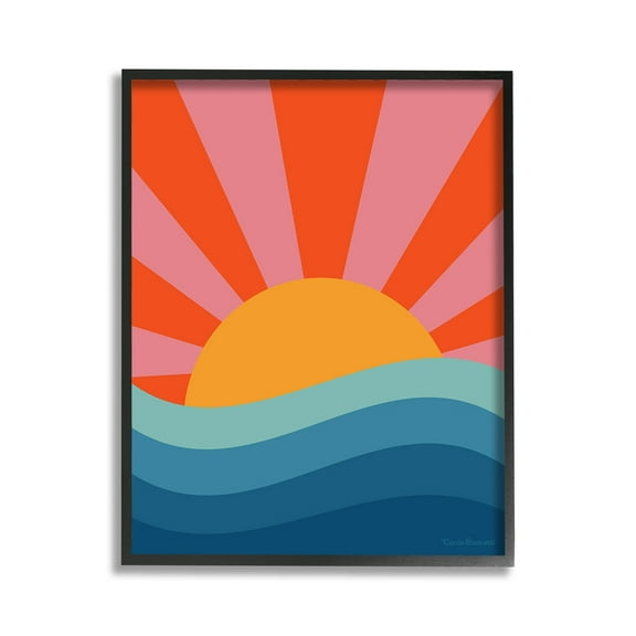 Stupell Industries Sun Rays on Sea Landscape Painting Black Framed Art Print Wall Art, 11 x 14