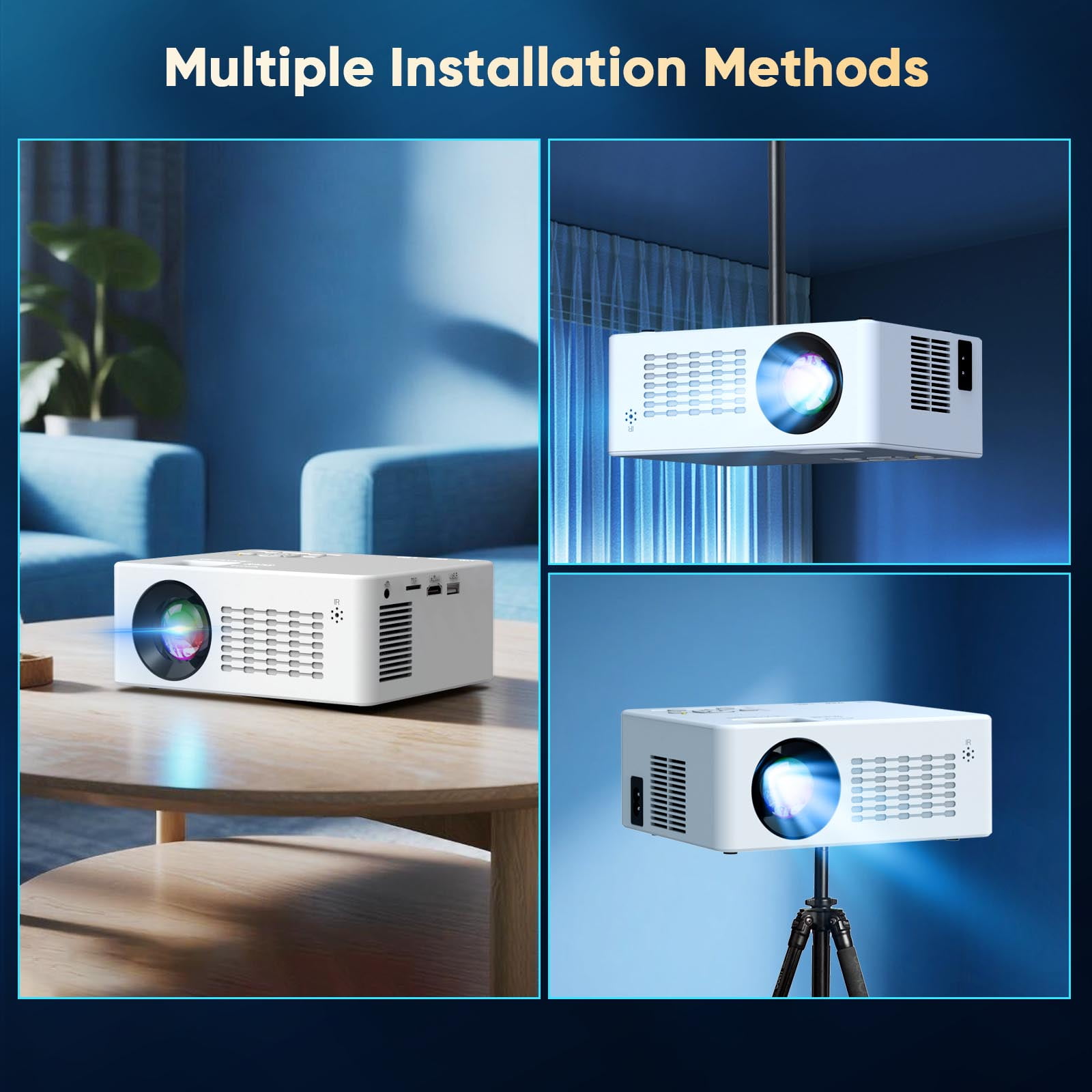 2026 Upgraded Projector with WiFi and Bluetooth 5.2, Support 4K 1080P Video Projector with HDMI for Home Theater/Bedroom/Outdoor