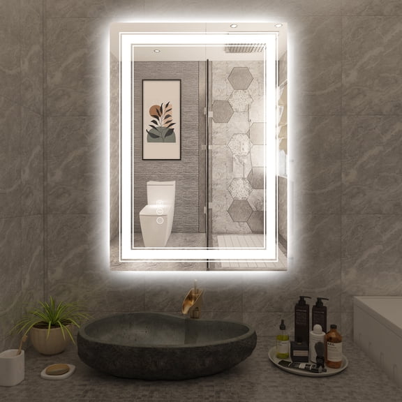 Sumerain 20 x 28 Inch LED Bathroom Mirror with Lights, Frontlit and Backlit Stepless Dimmable Vanity Mirror, Anti-Fog, Memory Function, 3 Color Temperatures
