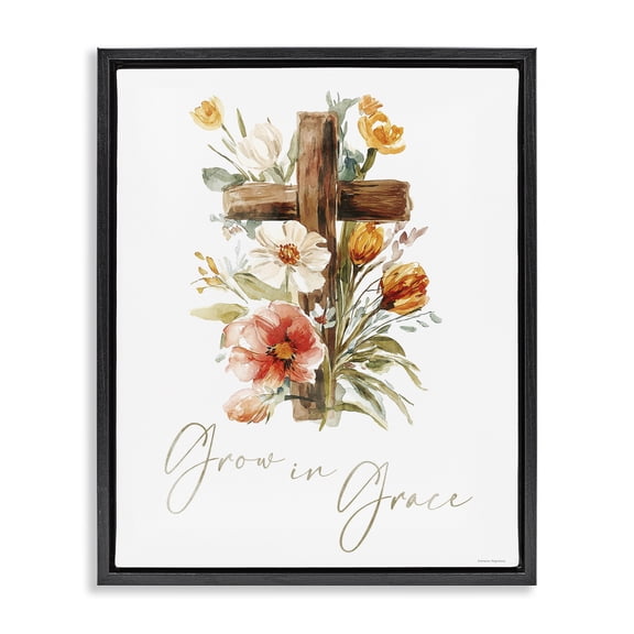Stupell Industries Shabby Chic Grow In Grace Cross Black Floating Frame Canvas Art, 17 x 21, by Svetlana Aleynikova