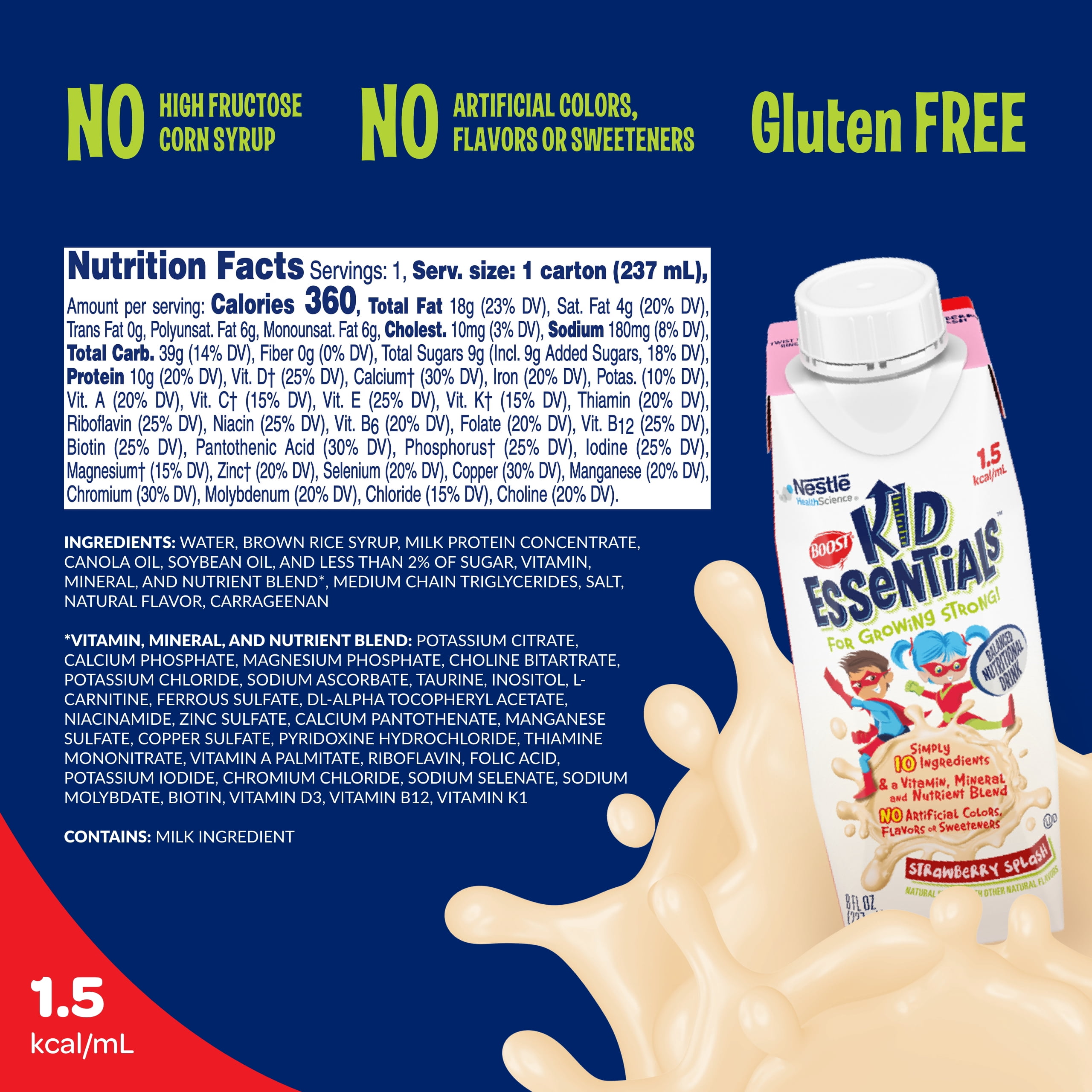 Boost Kid Essentials 1.5 Strawberry Splash, 8 Fl oz, 24ct