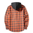 thumbnail image 5 of Hoodies For Men Plaid Long Sleeve Button Down Flannel Shirt Fall Fashion Outdoor Casual Big and Tall Hooded Shirt Orange L, 5 of 10