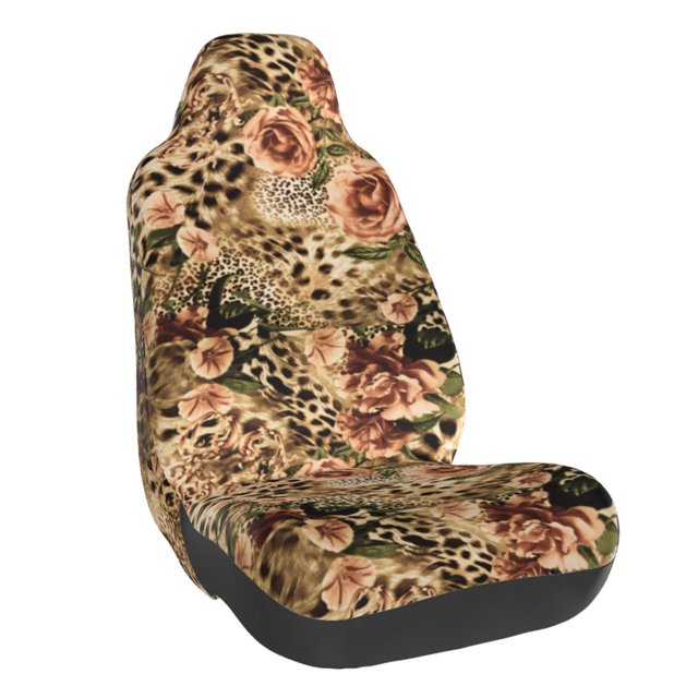 Wukai Animal Leopard Full Set Car Seat Covers with Soft Padding Universal Auto Front Seats Protector and Cushion Mat