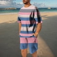 thumbnail image 2 of Stamzod Plus Size Sweat Suits Men Two Piece Fashion Strip Printed Short Sleeve Shirts and Stretch Waist Shorts Casaul Summer Outfits for Men Pink XXL, 2 of 7