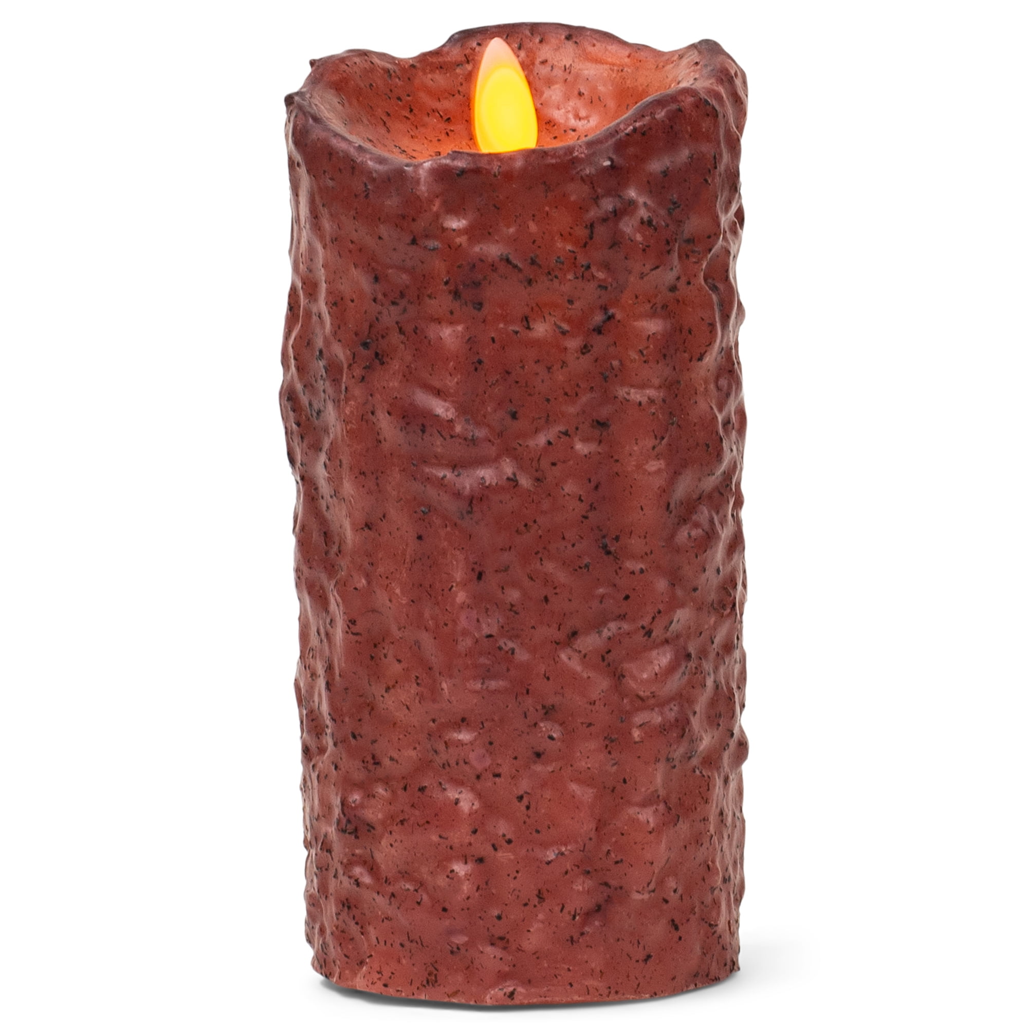 Rusty Red Brown Textured 7 inch Acrylic Flameless Pillar Candle