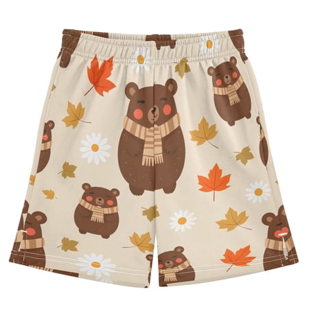 Autumn Bear Pattern Athletic Shorts Breathable with Comfort Fit Drawstring Casual Sweatshorts X-Small