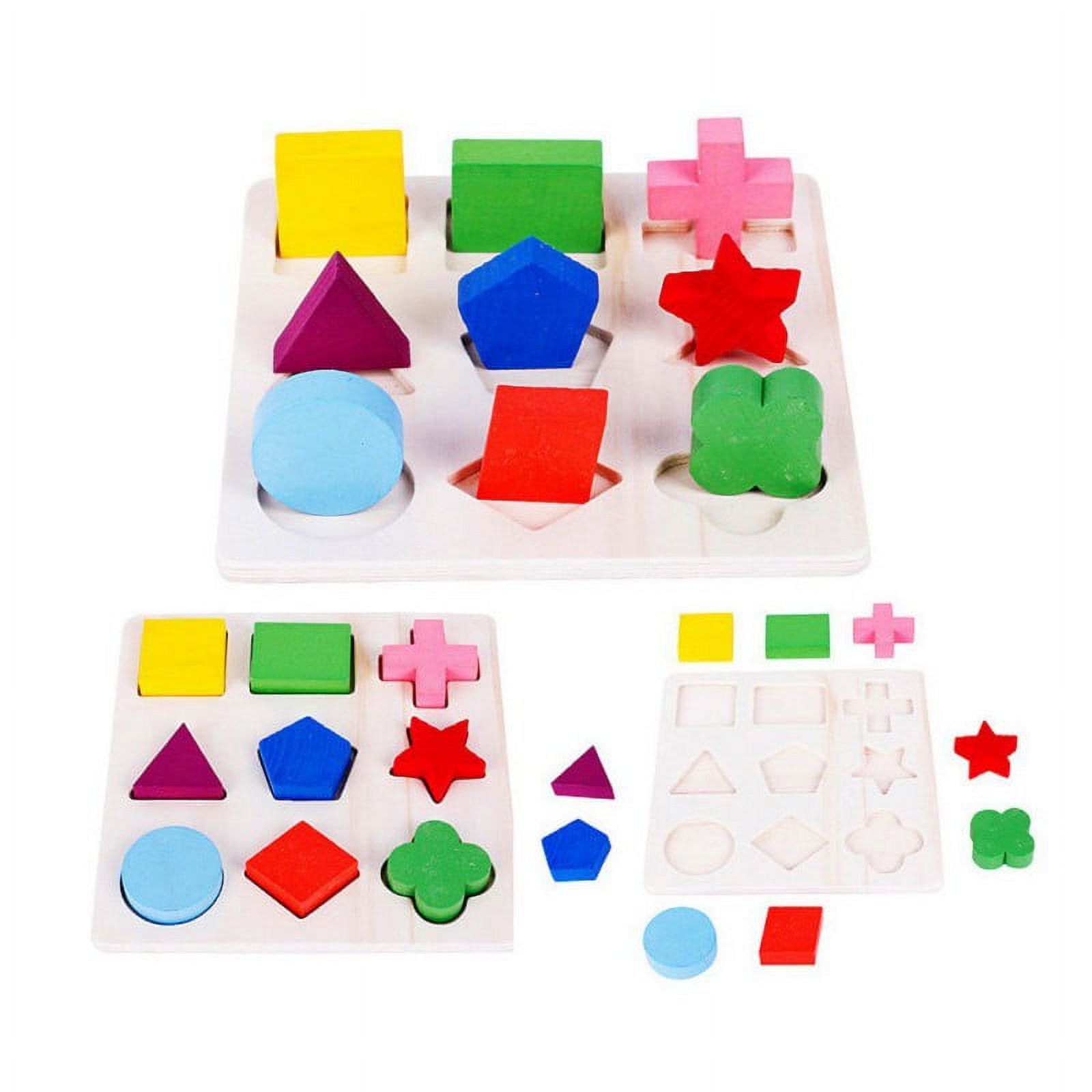 Kids Baby Wooden Geometry Block Puzzle Montessori Early Learning Educational Toy - image 3 of 5