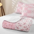 thumbnail image 4 of Erosebridal Patchwork Ribbon Bed Spread Queen,Pink Gingham Bow Watercolor Queen Coverlet Set For Girls,3-Piece, 4 of 7