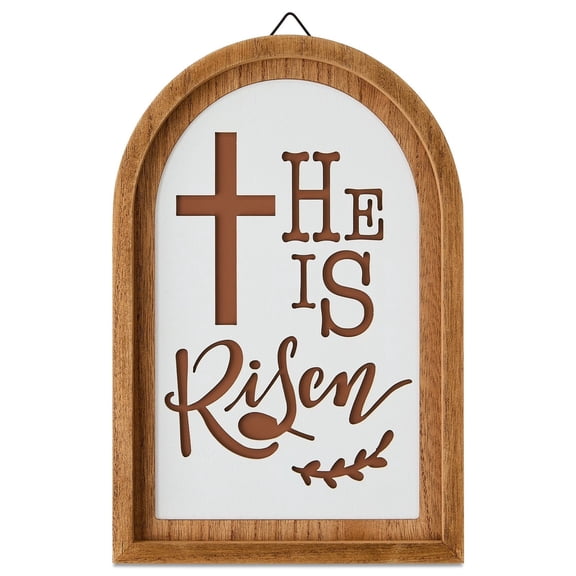 He Is Risen Decorative Hanging Sign, Brown and White, 12" x 8", Easter