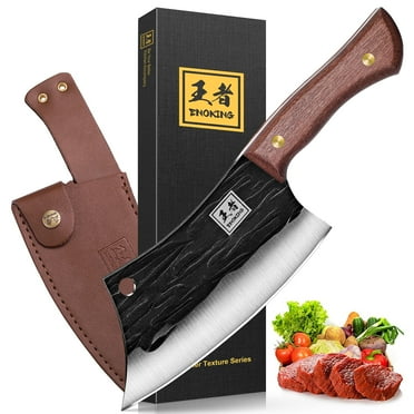 ENOKING 6.3" Meat Cleaver Chef Knife, High Carbon Steel Kitchen Butcher Knife Hand Forged with Sheath for Home