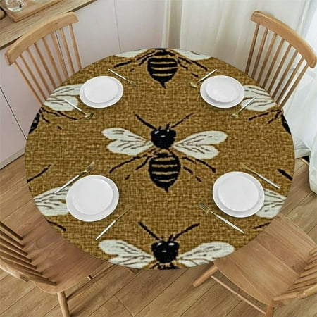 

Patifu Bees Pattern Round Tablecloth 100% Polyester Table Cover Waterproof Stain Resistant Washable Indoor Outdoor for Restaurants Weddings Parties 38 -42