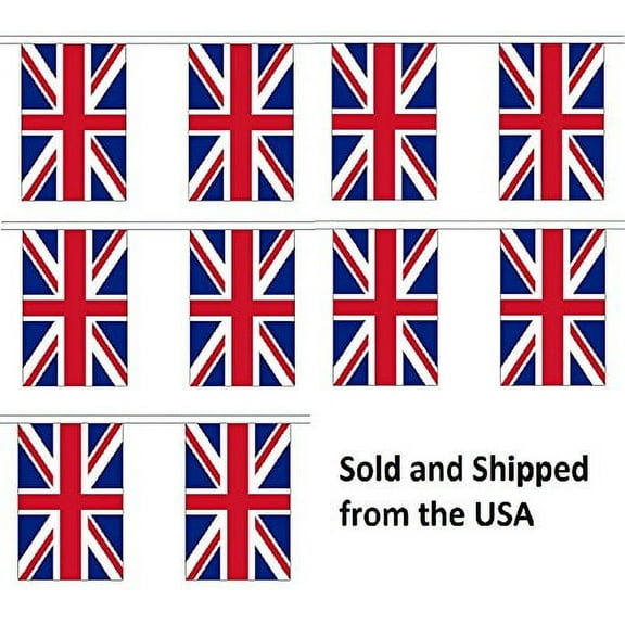 10' United Kingdom (UK) String Flag Party Bunting Has 10 Great Britain 6"x9" Polyester Banner Flags Attached, Popular For School Classroom, Bars, Restaurants, World Cup Theme Parties