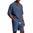 thumbnail image 3 of Zimjoy Mens Short Sets 2 Pieces Outfits 1/4 Zipper Waffle Knit Shorts and Short Sleeve Polo Shirts Set Summer Casual Tracksuits, Navy 2XL, 3 of 7