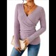 thumbnail image 1 of Camisa de Larga para Mujer, Cuello en V, Punto Acanalado, Suéter Ajustado con Botones, Blusa Informal de Trabajo para Otoño Gris Rosado Pálido L, 1 of 9