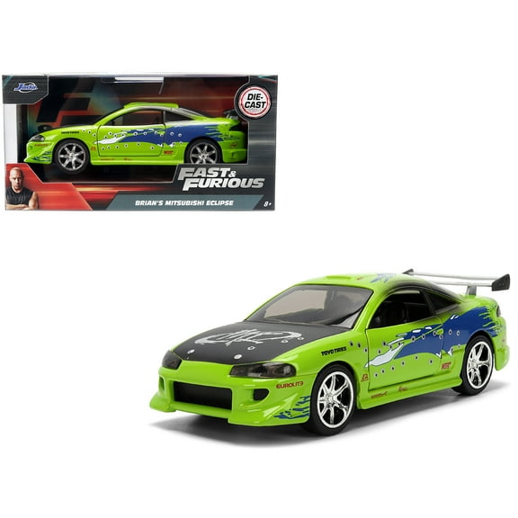 Brian's Mitsubishi Eclipse Green with Graphics (Damaged Version) "The Fast and the Furious" 2001 1/32 Diecast Model Car by Jada