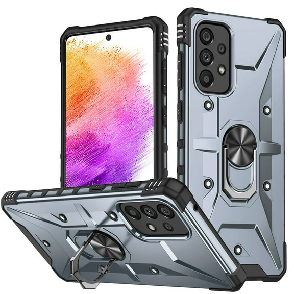 ELEHOLD Heavy Duty Rugged Case for  Samsung Galaxy A33 5G,360° Rotation Ring Holder Kickstand Function Anti-Slip Work with Magnetic Car Mount Shockproof Protective Case,Gray