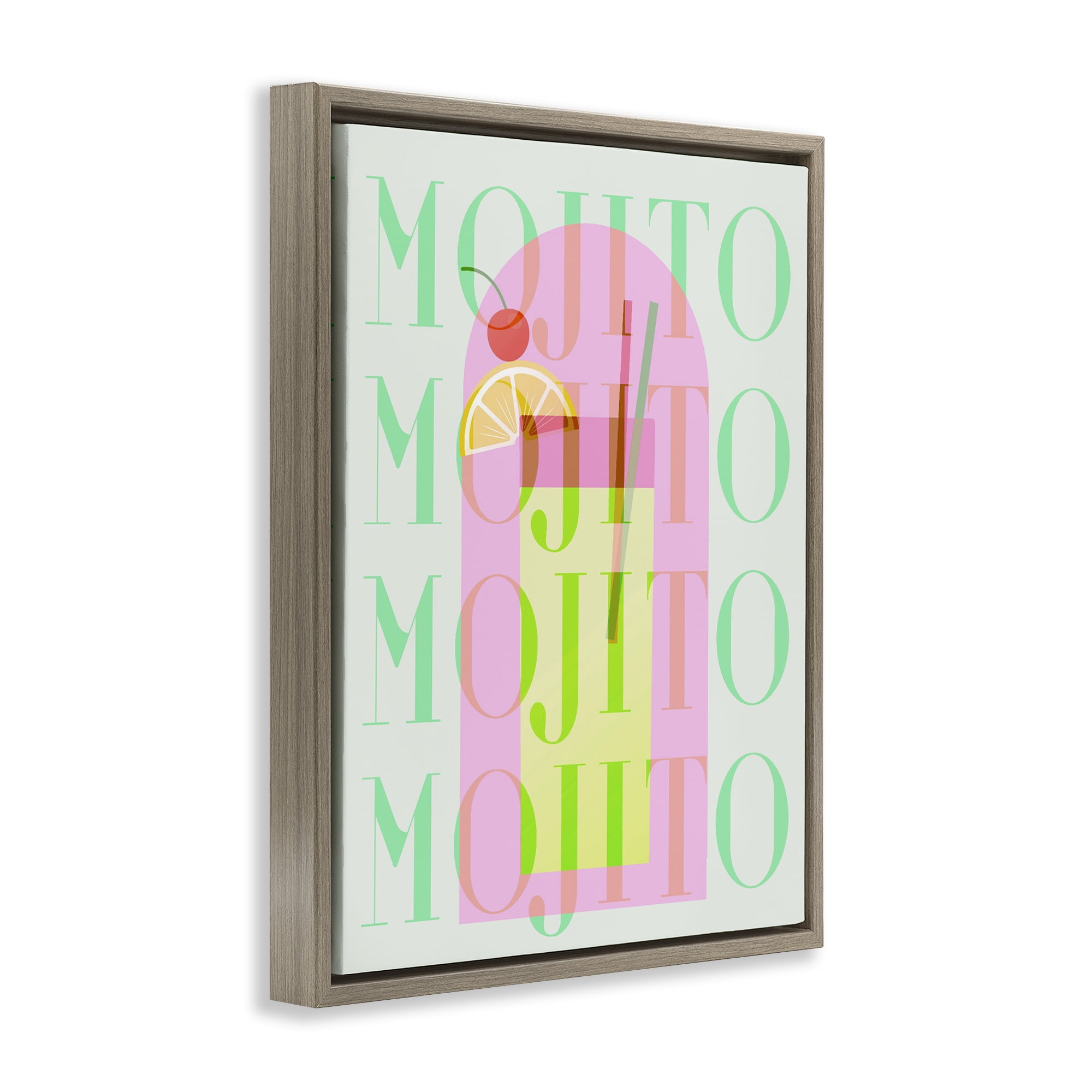 Retro Pastel Mojito Brown Framed Floater Canvas Wall Art, design by Lil' Rue