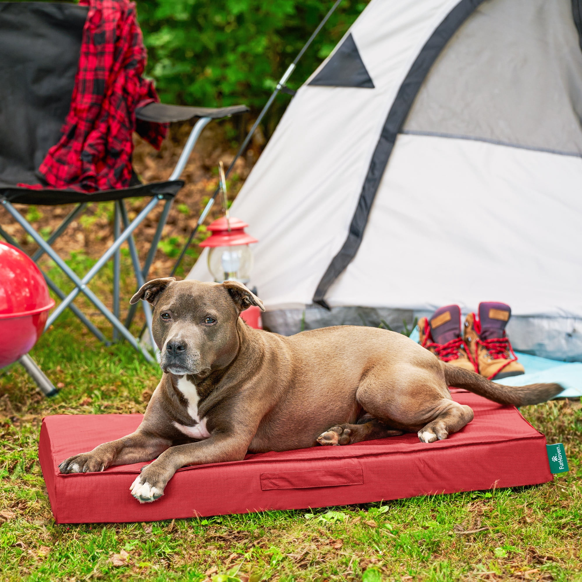 FurHaven Grid Indoor-Outdoor Cooling Memory Foam Deluxe Mattress for Dogs and Cats - Red, Large