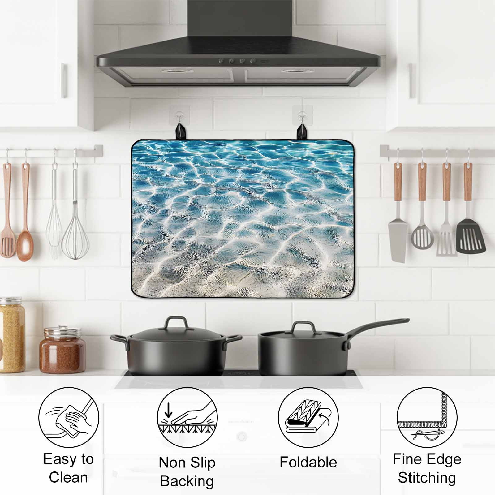 Blue Ocean Stove Top Cover for Electric Stove, Heat-proof & Non Slip Glass Top Stove Cover Protector, Summer Water Ripple Sea Waves Texture Kitchen Flat Cooktop Rubber Mat 24x21 Inches
