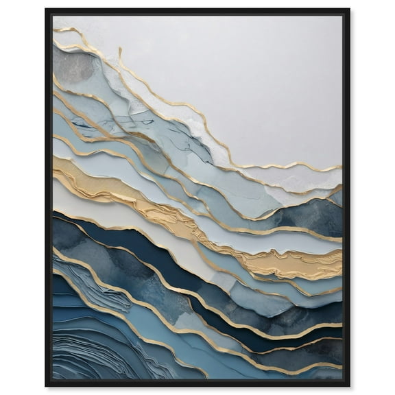 Golden Currents In Water Canvas Modern Blue Abstract Wall Art by Art Remedy, Black Frame, 16" x 20"