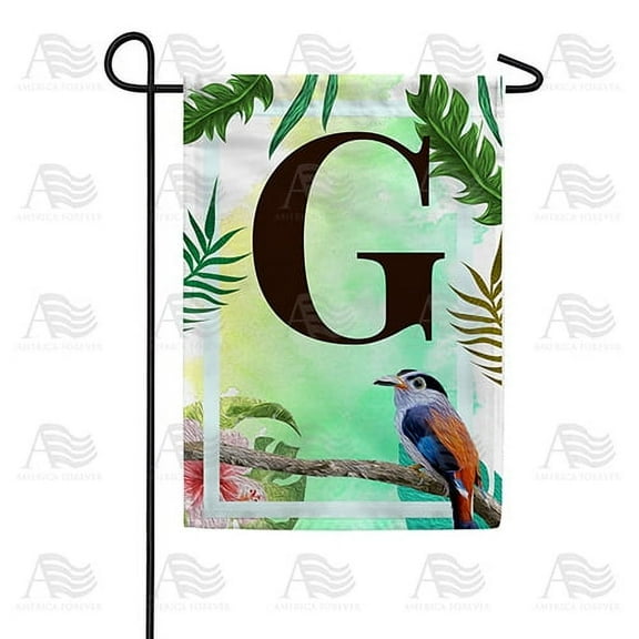 America Forever Tropical Summer Monogram Garden Flag Letter G 12.5 x 18 inches Palm Leaves Hibiscus Coastal Bird Double Sided Vertical Outdoor Yard Lawn Decorative Red Floral Garden Flag