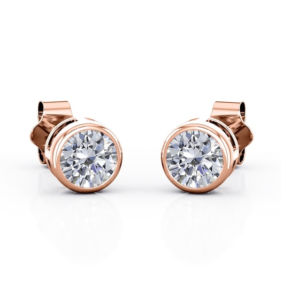 Aros Solitarios de Moissanita JeenMata 2 Quilates Engaste En Bisel Baño de Oro Rosa 18 K sobre Plata