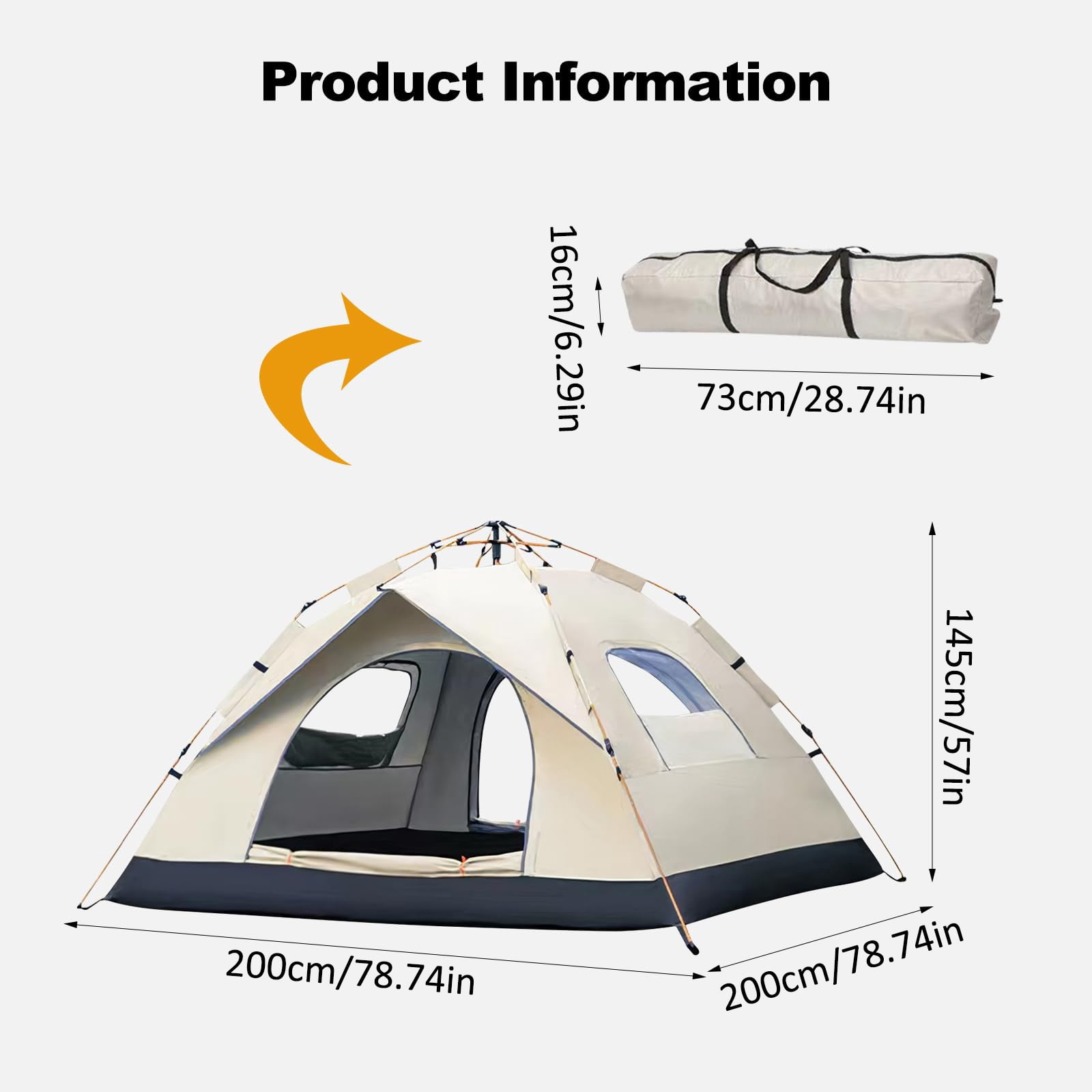 3-4 Person Family Camping Tent - Waterproof Windproof 4-Season, 1500mm Rainfly, Carry Bag & Stakes Included