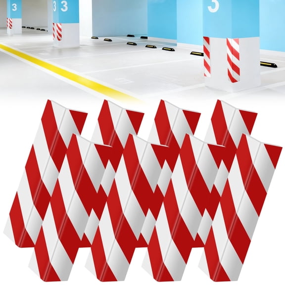 Garage Wall Protectors 8 Pcs, Wall Corner Guards, Strong Self-Adhesive Reflective Door Bumper Guards, Red & White, 15.7" x 5.9" x 0.8"