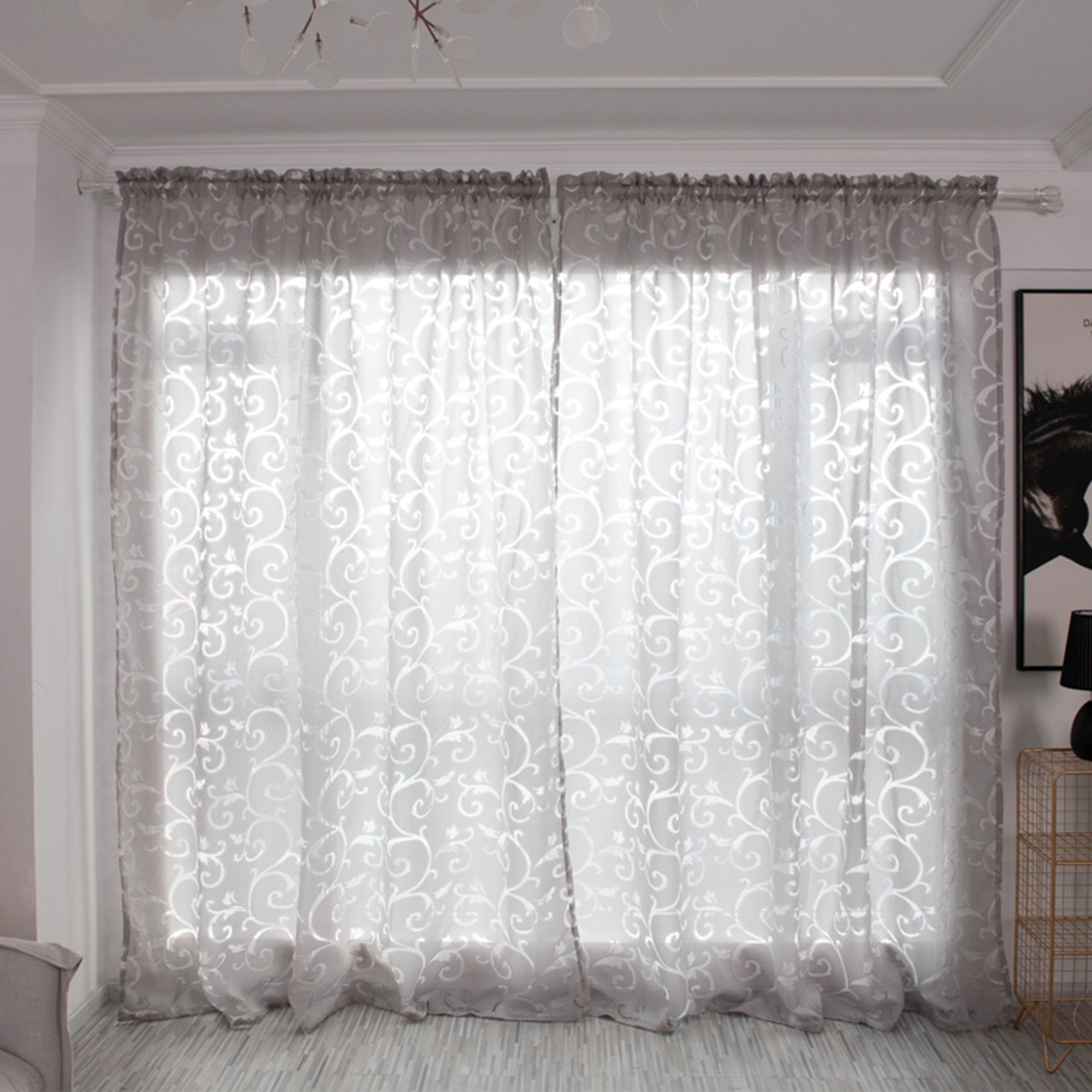 Floral Tulle Voile Door Window Curtain Drape Panel Sheer Scarf Valance DB 