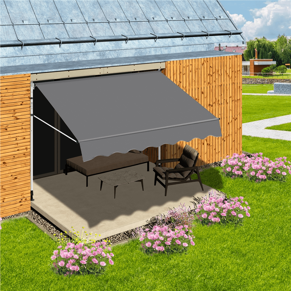 Renwick Manual 78.7″ L Retractable Awning with Adjustable Angle & Height, Dark Gray