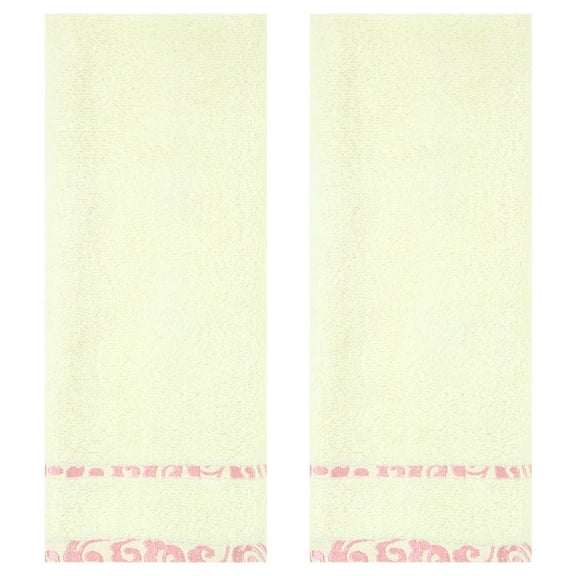 Unique Bargains Chic Striped Hand Towel Set Cotton Absorbent Pink 2-Piece