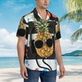 thumbnail image 3 of Balery Pineapple With Black Glasses Camisas hawaianas de manga corta para hombre, camisas playeras de corte holgado, camisas de vacaciones con botones,Small, 3 of 7