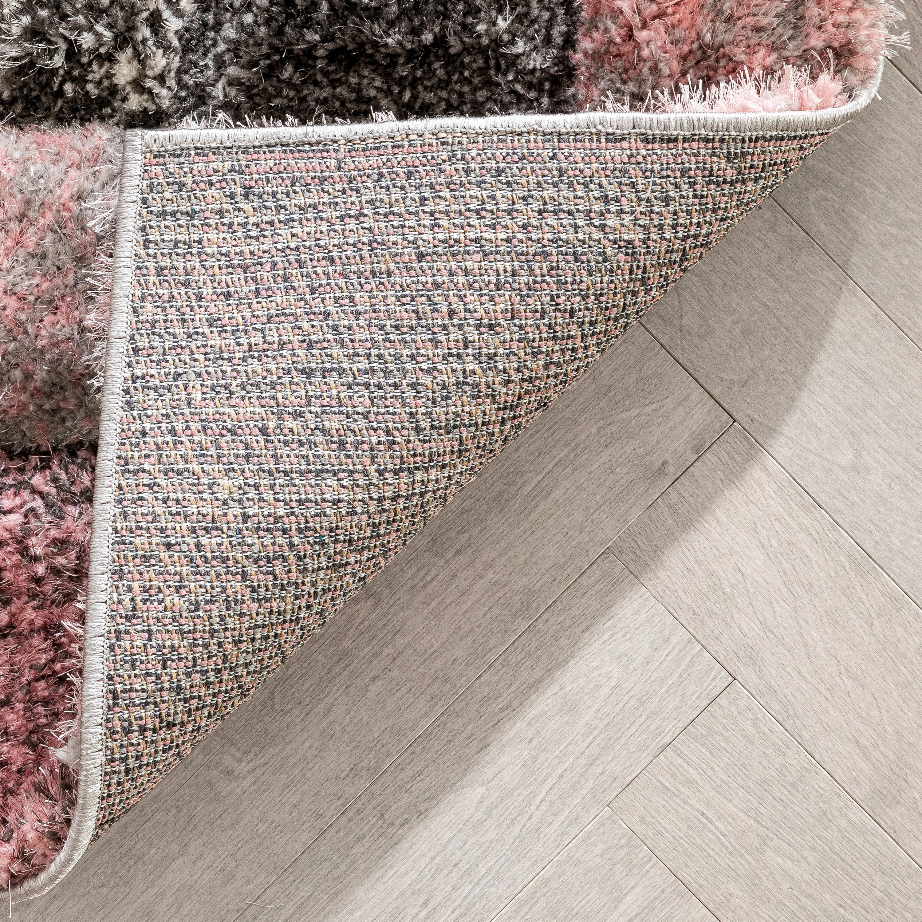 Well Woven Lolly Kenzo Retro Geometric Pattern Pink Grey 5'3" x 7'3" 3D Texture Shag Area Rug