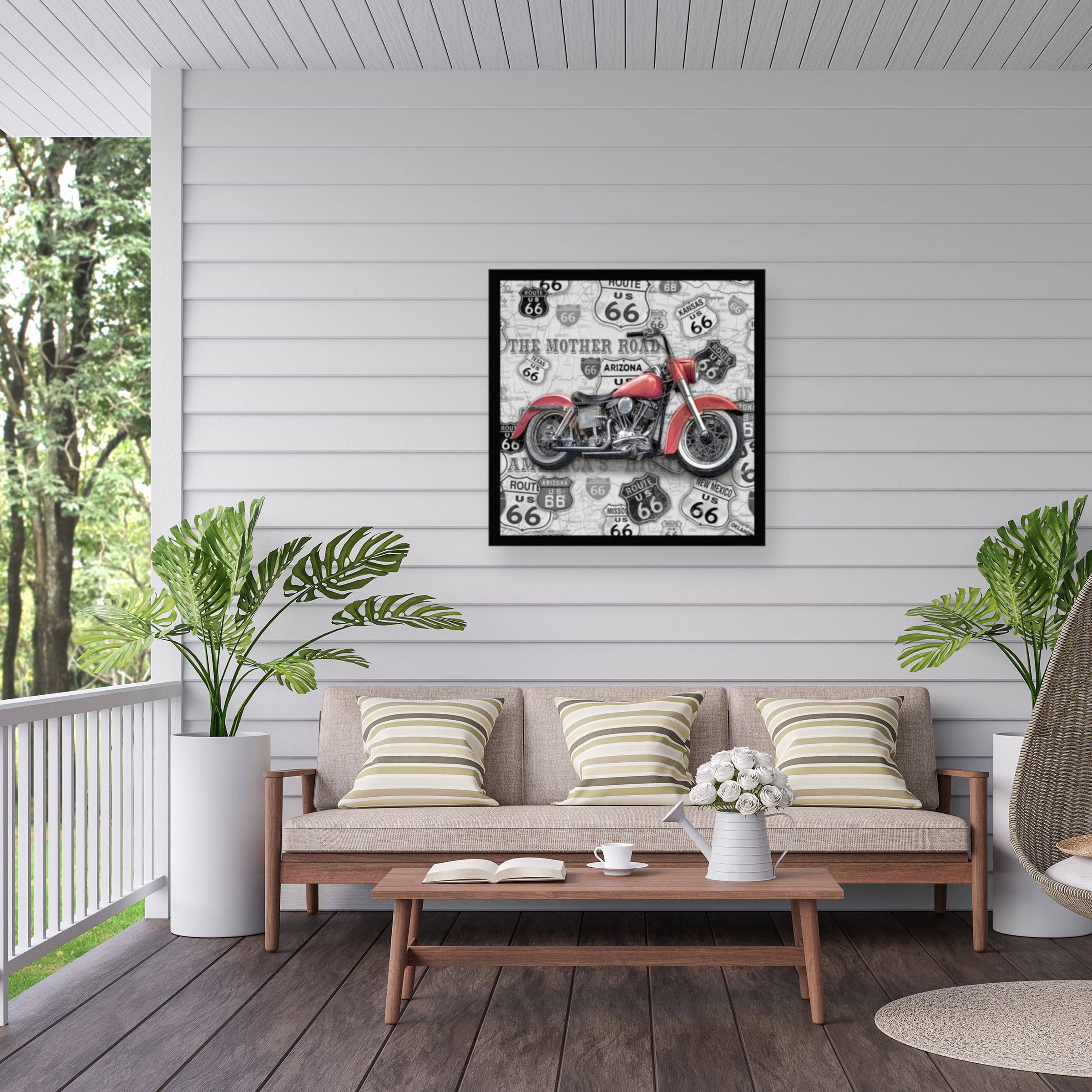 Jean Plout 'Vintage Motorcycles On Route 66 6' Outdoor Canvas 24x24