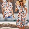 thumbnail image 2 of Garronmavis Pink Flower Matching Couple Outfits Husban and Wife Clothing Women's V-neck Dress Size 2XS Summer Hawaiian Dresses and Men's Short Sleeve Shirt Light Beach Tops, 2 of 7