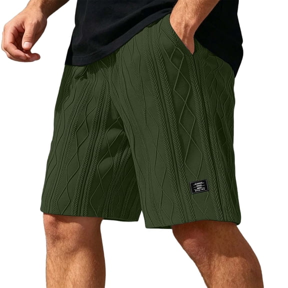 FINALGANG Mens Solid Color Elastic Waist Drawstring Cable Knit Shorts With Side Pockets Relaxed Fit Breathable For Fathers Day Gift Streetwear Summer Casual Wear Versatile Bottoms