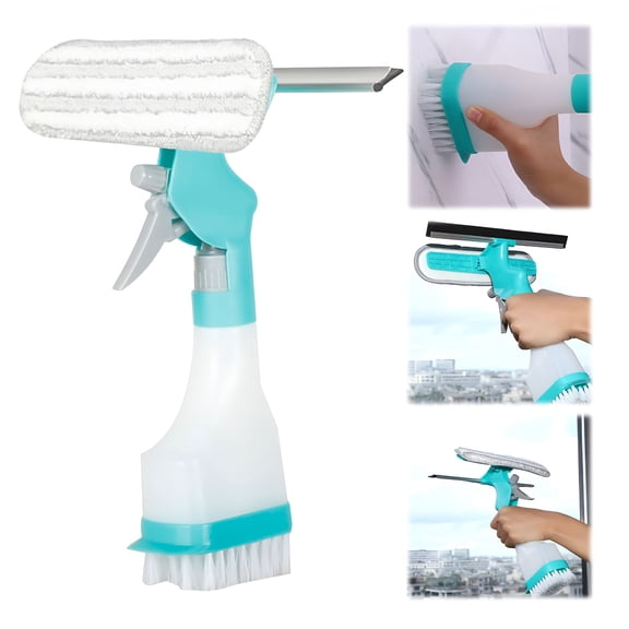 ACDANC 4 In 1 Window Cleaning Kit Window Vacuum Squeegee Window Cleaner Tool With Spray Brush Cleaner Wipe Multihead Cleaning Brush For Shower Wall Glass Car Windshield