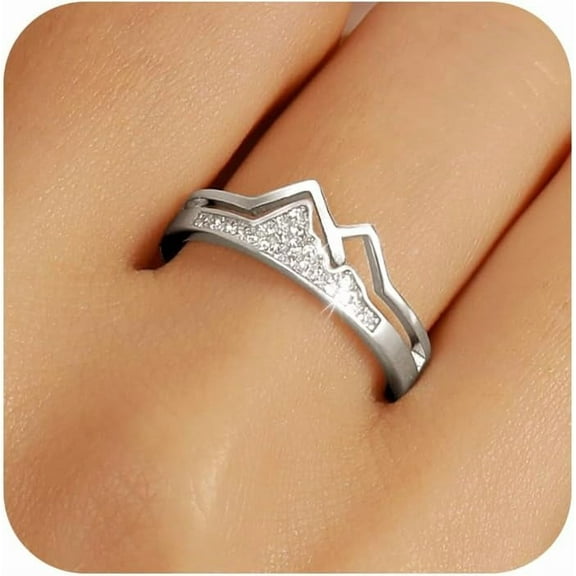 925 Sterling Silver Mountain Ring for Women CZ Hill Faith Moves Moutains Inspirational Rings to Daughter Mother Stacking Wave Ring Dainty Keep Climbing Bands Wedding Father's Day Jewelry