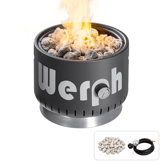 Werph 17-Inch Compact Propane Gas Fire Pit, 58000 BTU, Lightweight with Locking 2-in-1 Lid & Pumice Stones, Ideal for Camping, RV, Picnic, Fishing & Backyard