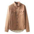 thumbnail image 1 of Lovzfmll Men's Shirt Jacket Button Front Fleece Lined Pocket Detail Solid Color Khaki, S, 1 of 9