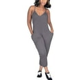 thumbnail image 2 of Plus Size One Piece Solid Color V-Neck Sleeveless Rompers,Womens Camisole Rompers Casual Jogger with Pockets, 2 of 5