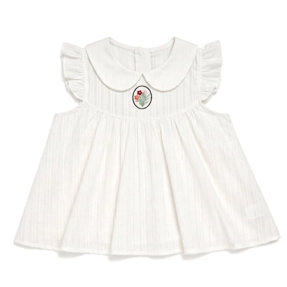 NIPAXO Girls Ruffle Trend Top with Doll Collar, White, 4-5Y