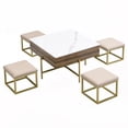 thumbnail image 4 of Modern Lift-Top Coffee Table Set with Storage & 4 Ottomans|White & Walnut, 4 of 10